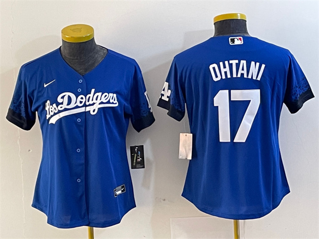 Women's Los Angeles Dodgers #17 Shohei Ohtani Blue City Connect Stitched Jersey(Run Small) Women's Los Angeles Dodgers #17 Shohei Ohtani Blue City Connect Stitched Jersey(Run Small)